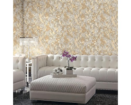 Обои Fipar Felicita R 23334 Винил на флизелине (1,06x10,05) Бежевый/Серебряный, Птицы/Цветы/Штукатурка