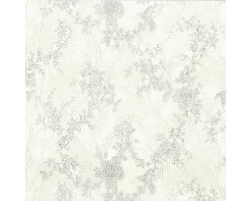 Обои Fipar Felicita R 23338 Винил на флизелине (1,06x10,05) Белый/Серебряный, Птицы/Цветы/Штукатурка