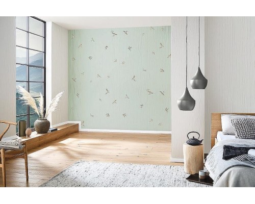 Обои Marburg Essentiell 63388 Винил на флизелине (0,53x10,05) Белый/Коричневый/Серебряный, Птицы/Линии