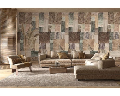 Панно Marburg Essentiell 34795 Винил на флизелине (1,59x2,7) Коричневый/Зеленый/Серый, Геометрия/Листья/Под дерево