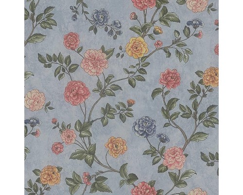 Обои Zambaiti Parati Satin Flowers IV Z66807 Винил на флизелине (0,53x10,05) Голубой/Разноцветный, Цветы