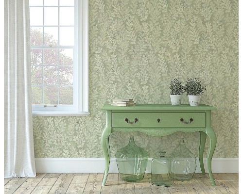 Обои Zambaiti Parati Satin Flowers IV Z66811 Винил на флизелине (0,53x10,05) Бежевый/Серый/Зеленый, Листья