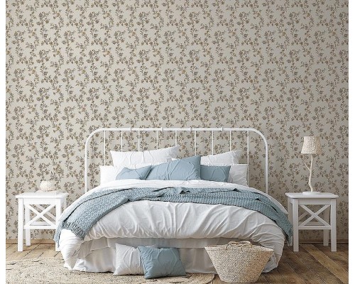Обои Zambaiti Parati Satin Flowers IV Z66856 Винил на флизелине (0,53x10,05) Бежевый/Коричневый/Синий, Цветы