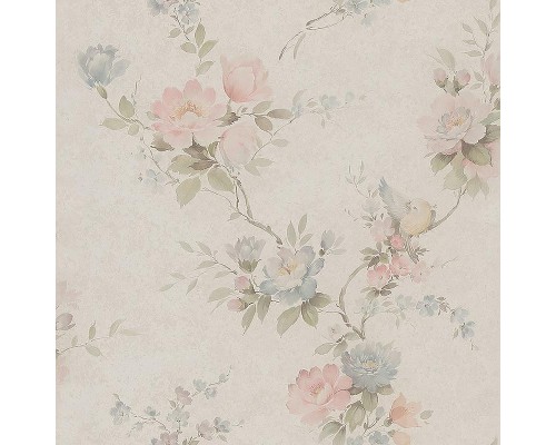 Обои Zambaiti Parati Satin Flowers IV Z66857 Винил на флизелине (0,53x10,05) Бежевый/Розовый/Голубой, Цветы