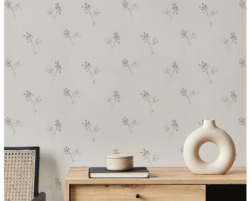 Обои Zambaiti Parati Satin Flowers IV Z66863 Винил на флизелине (0,53x10,05) Белый/Серый/Голубой, Цветы/Полоса