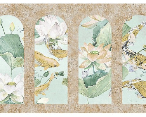 Панно Zambaiti Parati Satin Flowers IV Z66867 Винил на флизелине (3x5,1) Разноцветный, Архитектура/Цветы/Рыбы