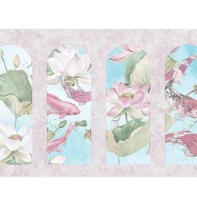 Панно Zambaiti Parati Satin Flowers IV Z66869 Винил на флизелине (3x5,1) Розовый/Голубой/Зеленый, Цветы/Рыбы/Штукатурка