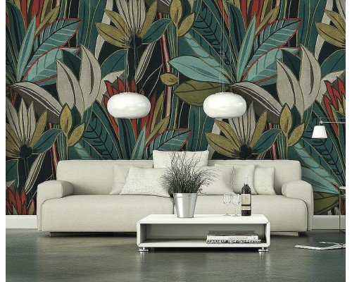 Панно Zambaiti Parati Satin Flowers IV Z66870 Винил на флизелине (3x5,1) Разноцветный, Листья