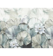 Панно Zambaiti Parati Satin Flowers IV Z66873 Винил на флизелине (3x5,1) Серый/Голубой/Синий, Цветы/Листья
