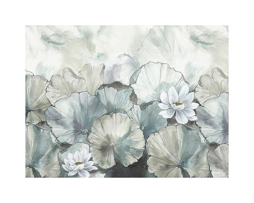 Панно Zambaiti Parati Satin Flowers IV Z66873 Винил на флизелине (3x5,1) Серый/Голубой/Синий, Цветы/Листья