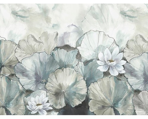 Панно Zambaiti Parati Satin Flowers IV Z66873 Винил на флизелине (3x5,1) Серый/Голубой/Синий, Цветы/Листья