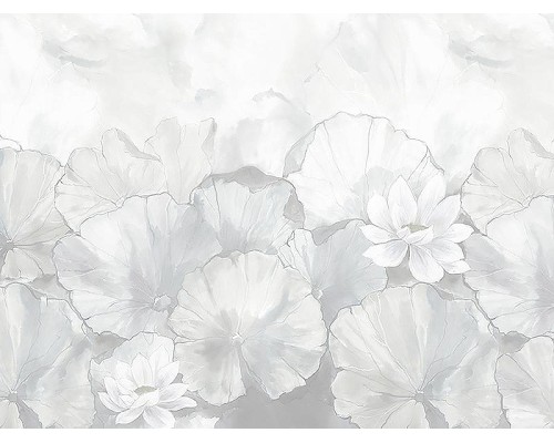 Панно Zambaiti Parati Satin Flowers IV Z66874 Винил на флизелине (3x5,1) Серый/Голубой, Листья/Цветы