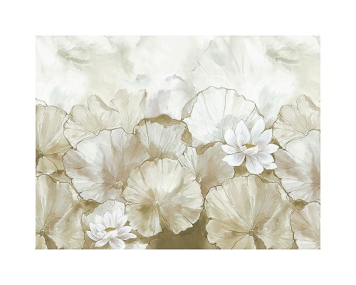 Панно Zambaiti Parati Satin Flowers IV Z66875 Винил на флизелине (3x5,1) Бежевый/Коричневый, Листья/Цветы