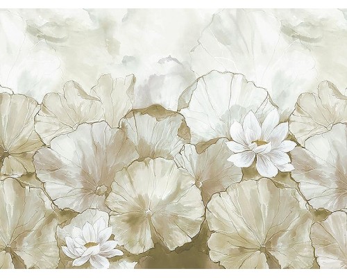 Панно Zambaiti Parati Satin Flowers IV Z66875 Винил на флизелине (3x5,1) Бежевый/Коричневый, Листья/Цветы