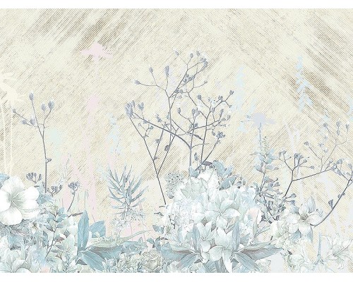 Панно Zambaiti Parati Satin Flowers IV Z66880 Винил на флизелине (3x5,1) Бежевый/Голубой/Синий, Цветы/Листья