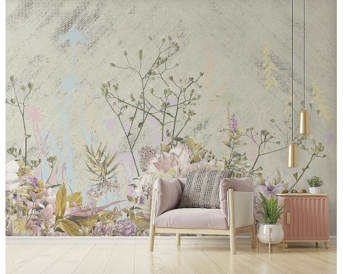 Панно Zambaiti Parati Satin Flowers IV Z66881 Винил на флизелине (3x5,1) Бежевый/Розовый/Серый, Цветы/Листья