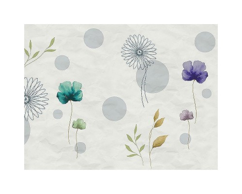 Панно Zambaiti Parati Satin Flowers IV Z66885 Винил на флизелине (3x5,1) Серый/Зеленый/Фиолетовый, Круги/Листья/Цветы