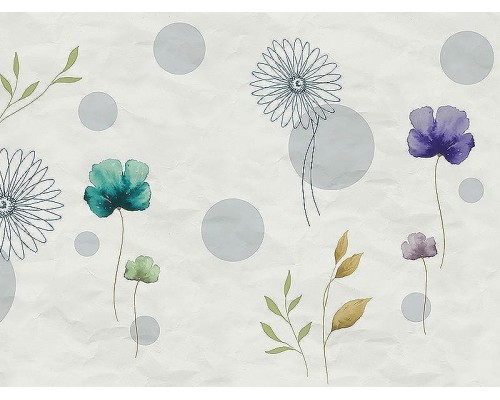 Панно Zambaiti Parati Satin Flowers IV Z66885 Винил на флизелине (3x5,1) Серый/Зеленый/Фиолетовый, Круги/Листья/Цветы