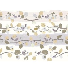 Панно Zambaiti Parati Satin Flowers IV Z66891 Винил на флизелине (3x5,1) Желтый/Сиреневый/Коричневый, Листья/Птицы