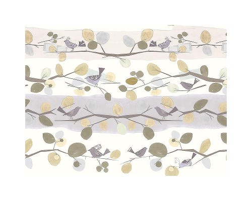 Панно Zambaiti Parati Satin Flowers IV Z66891 Винил на флизелине (3x5,1) Желтый/Сиреневый/Коричневый, Листья/Птицы