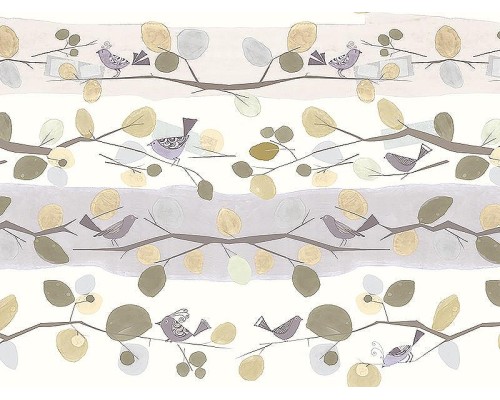 Панно Zambaiti Parati Satin Flowers IV Z66891 Винил на флизелине (3x5,1) Желтый/Сиреневый/Коричневый, Листья/Птицы