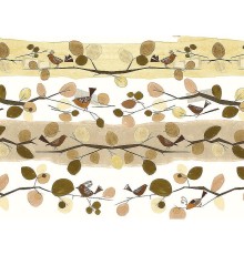 Панно Zambaiti Parati Satin Flowers IV Z66892 Винил на флизелине (3x5,1) Желтый/Бежевый/Белый/Коричневый, Листья/Птицы