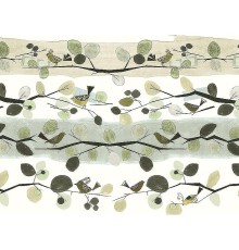 Панно Zambaiti Parati Satin Flowers IV Z66893 Винил на флизелине (3x5,1) Бежевый/Белый/Зеленый, Листья/Птицы