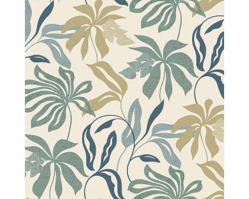 Обои Grandeco Universe 4 UR 3410 Винил на флизелине (1,06x10,05) Бежевый/Синий/Зеленый, Листья/Рогожка