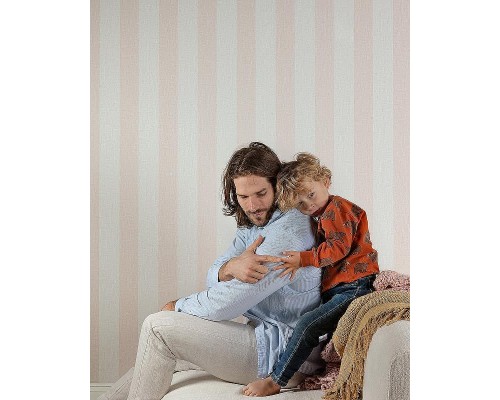 Обои Grandeco Atmosphere AT4018 Винил на флизелине (0,53x10,05) Розовый/Бежевый, Полоса/Рогожка
