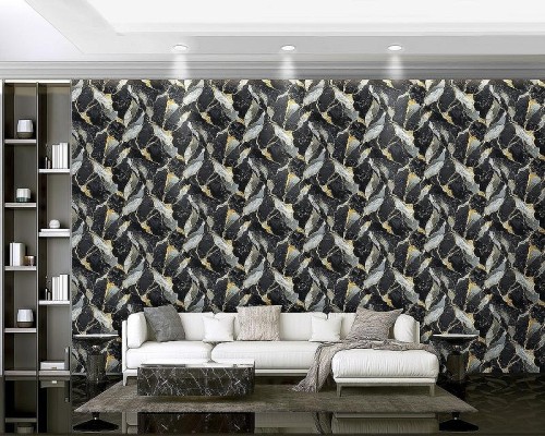 Обои Fipar Gold R 23601 Винил на флизелине (1,06x10,05) Серый/Золото/Черный, Мрамор