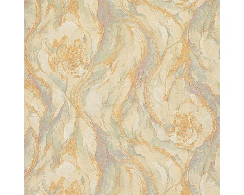 Обои Fipar Gold R 23618 Винил на флизелине (1,06x10,05) Бежевый/Зеленый/Золото/Сиреневый, Мрамор/Цветы