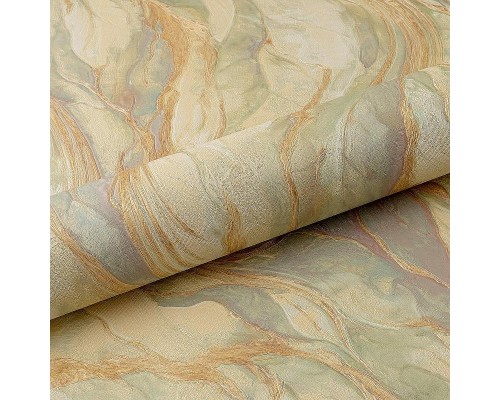 Обои Fipar Gold R 23618 Винил на флизелине (1,06x10,05) Бежевый/Зеленый/Золото/Сиреневый, Мрамор/Цветы