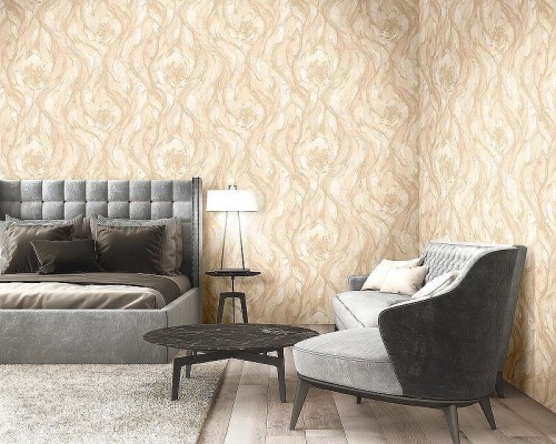 Обои Fipar Gold R 23620 Винил на флизелине (1,06x10,05) Бежевый/Золото, Мрамор/Цветы