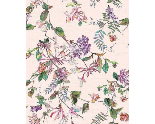 Обои Marburg Flora 47457 Винил на флизелине (0,53x10,05) Фиолетовый/Розовый/Зеленый, Листья/Цветы