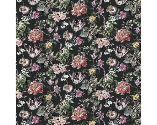 Обои Marburg Flora 47460 Винил на флизелине (0,53x10,05) Черный/Розовый/Зеленый, Листья/Цветы