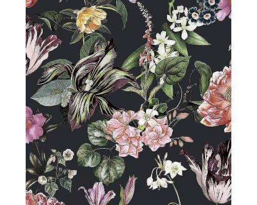 Обои Marburg Flora 47460 Винил на флизелине (0,53x10,05) Черный/Розовый/Зеленый, Листья/Цветы