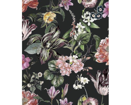 Обои Marburg Flora 47460 Винил на флизелине (0,53x10,05) Черный/Розовый/Зеленый, Листья/Цветы