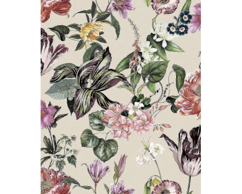 Обои Marburg Flora 47461 Винил на флизелине (0,53x10,05) Бежевый/Розовый/Зеленый, Листья/Цветы