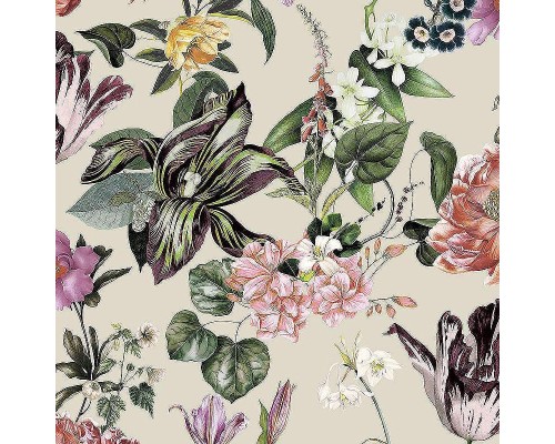 Обои Marburg Flora 47461 Винил на флизелине (0,53x10,05) Бежевый/Розовый/Зеленый, Листья/Цветы