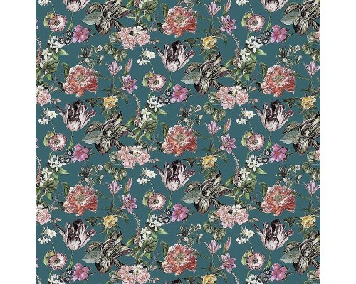 Обои Marburg Flora 47462 Винил на флизелине (0,53x10,05) Зеленый/Розовый/Синий, Листья/Цветы