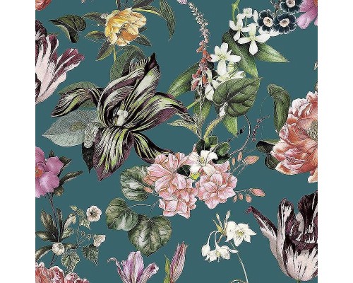 Обои Marburg Flora 47462 Винил на флизелине (0,53x10,05) Зеленый/Розовый/Синий, Листья/Цветы