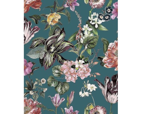 Обои Marburg Flora 47462 Винил на флизелине (0,53x10,05) Зеленый/Розовый/Синий, Листья/Цветы