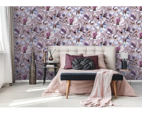 Обои Marburg Flora 47463 Винил на флизелине (0,53x10,05) Розовый/Белый/Голубой, Цветы