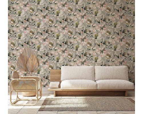 Обои Marburg Flora 47464 Винил на флизелине (0,53x10,05) Зеленый/Бежевый/Розовый, Цветы