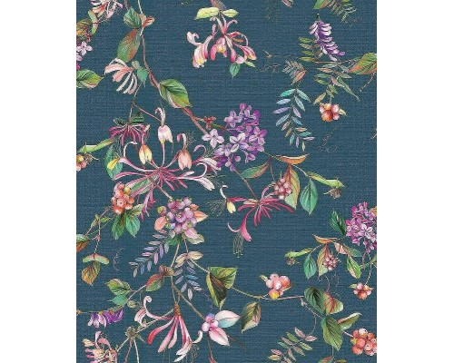 Обои Marburg Flora 47454 Винил на флизелине (0,53x10,05) Синий/Розовый/Зеленый, Листья/Цветы
