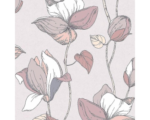 Обои Marburg Flora 47474 Винил на флизелине (0,53x10,05) Бежевый/Розовый, Цветы/Листья