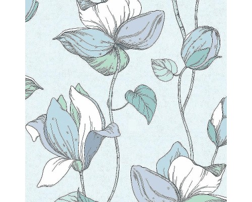 Обои Marburg Flora 47473 Винил на флизелине (0,53x10,05) Зеленый/Голубой, Цветы/Листья