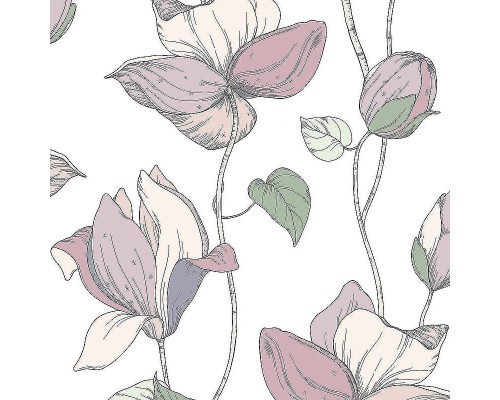 Обои Marburg Flora 47472 Винил на флизелине (0,53x10,05) Розовый/Зеленый/Белый, Цветы/Листья