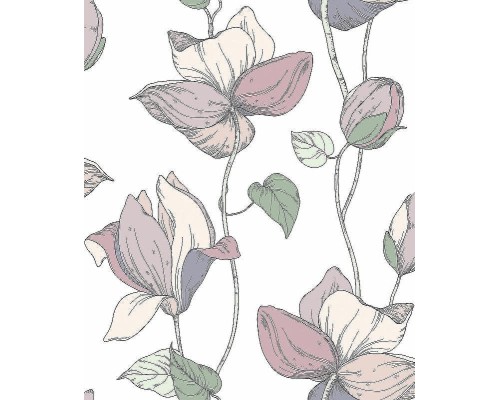 Обои Marburg Flora 47472 Винил на флизелине (0,53x10,05) Розовый/Зеленый/Белый, Цветы/Листья