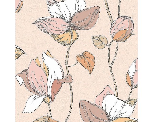 Обои Marburg Flora 47471 Винил на флизелине (0,53x10,05) Бежевый/Розовый/Белый, Цветы/Листья